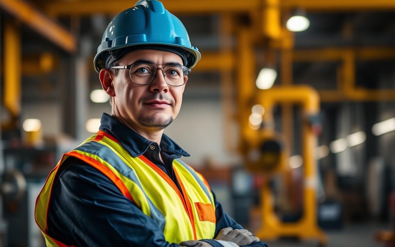 Trabalhador utilizando equipamentos de segurança em ambiente de trabalho
